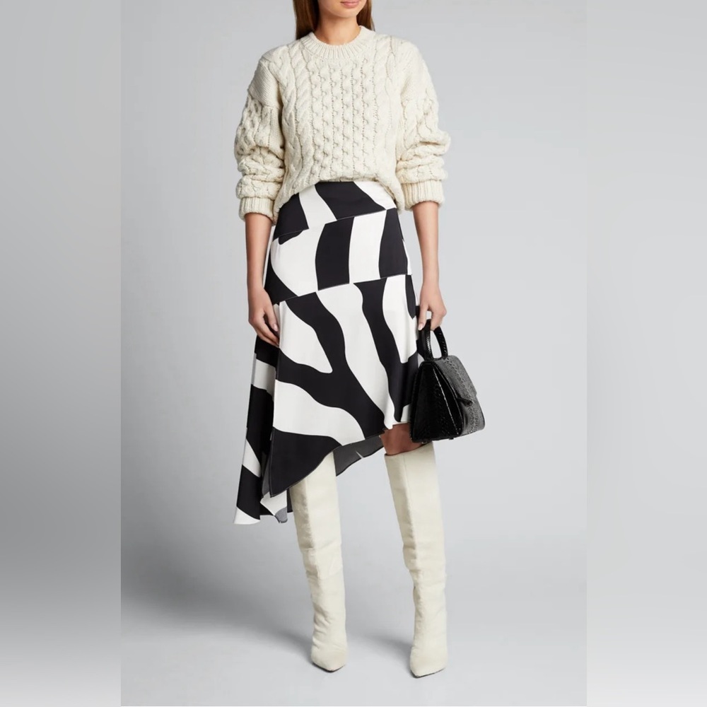 Milly Black and White Asymmetric Midi Skirt
